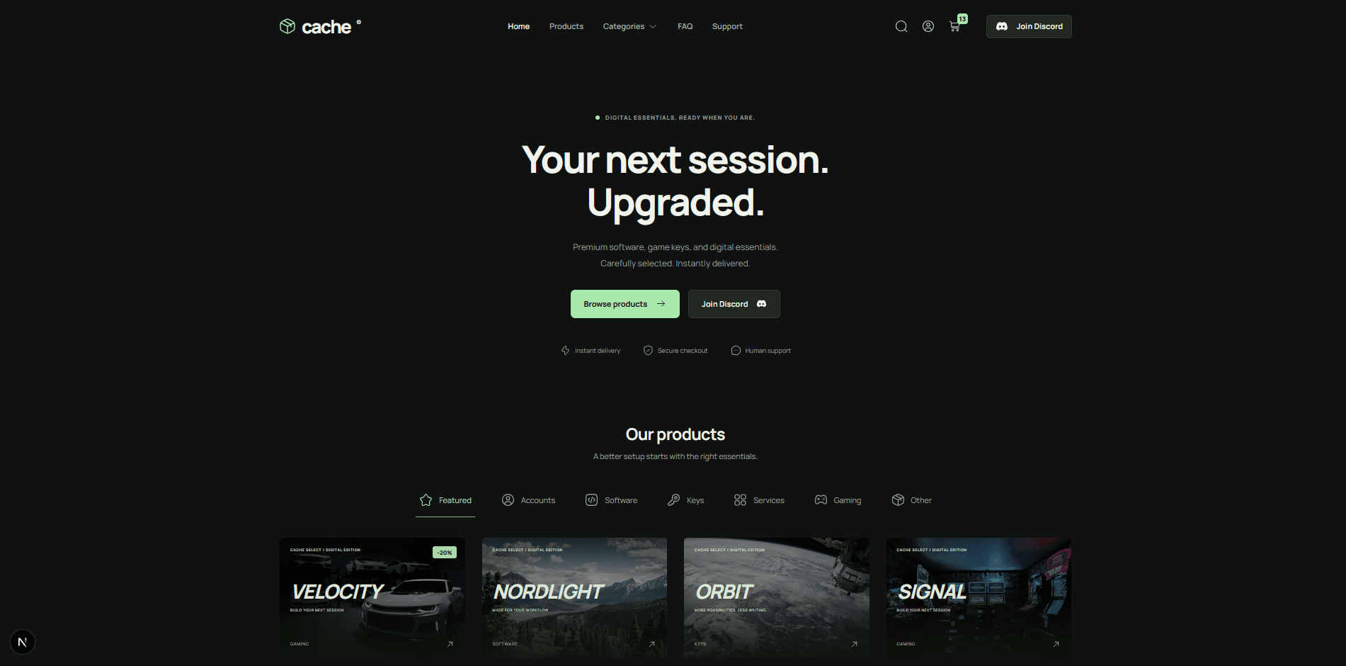 Cache — Digitaalinen verkkokauppa website concept